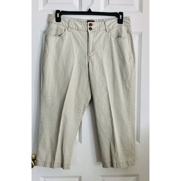 MERONA WOMEN'S CLASSIC CAPRI CROP CHINOS PANTS SIZE 12 STRETCH LIGHT GREY - Picture 1 of 9